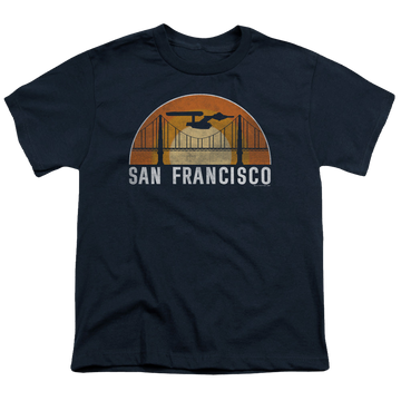 Navy youth t-shirt for ages 8 to 12 with San Francisco Trek graphic