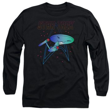 Black men's long sleeve t-shirt with Star Trek Neon Trek graphic