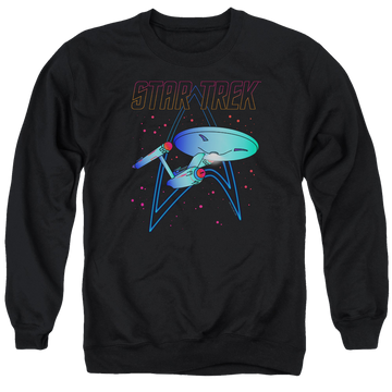 Black men's crewneck sweatshirt with Star Trek Neon Trek graphic