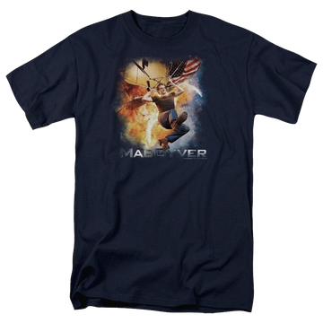 Navy men's regular fit t-shirt with Macgyver graphic