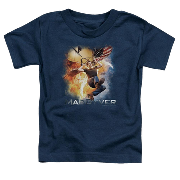 Navy toddler t-shirt with Macgyver graphic