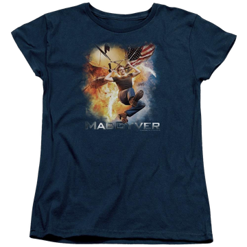 Navy women's t-shirt with Macgyver graphic