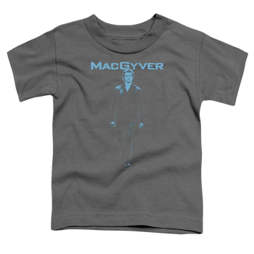 Charcoal toddler t-shirt with Macgyver graphic
