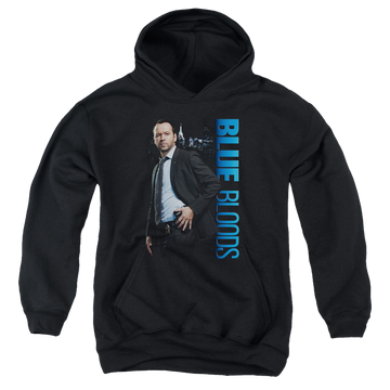 Black youth hoodie for ages 8 to 12 with Blue Bloods graphic