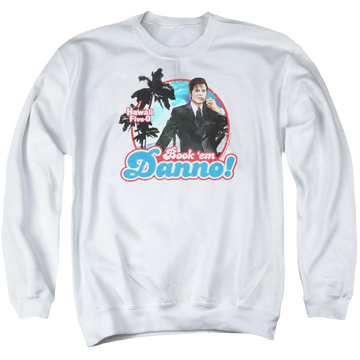 White men's crewneck sweatshirt with Hawaii Five-O Hawaii 5 0 graphic