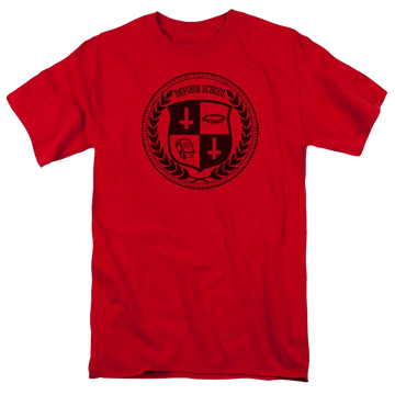 Red men's regular fit t-shirt with Hell Fest Deform School graphic