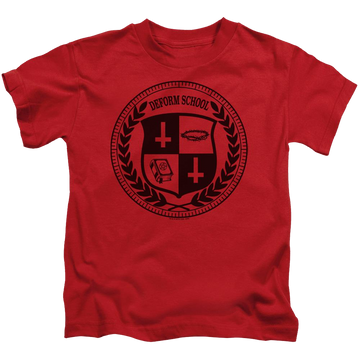 Red kid's t-shirt for ages 4 to 7 with Hell Fest Deform School graphic
