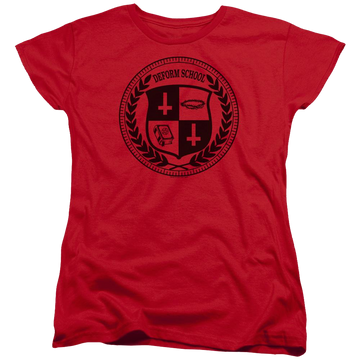 Red women's t-shirt with Hell Fest Deform School graphic
