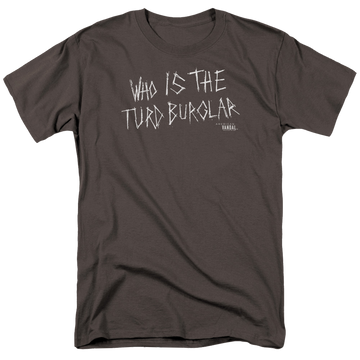 Charcoal men's regular fit t-shirt with American Vandal Turd Burglar graphic