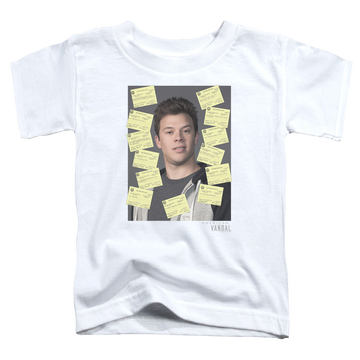 White toddler t-shirt with American Vandal Detention graphic