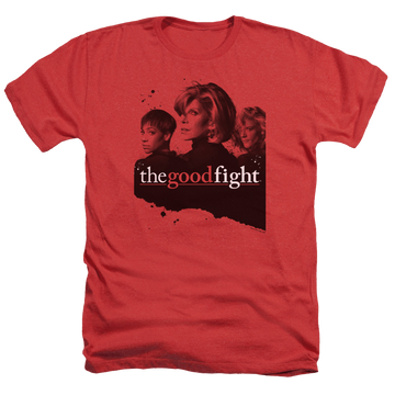 Red men's heather t-shirt with Good Fight Diane Lucca Maia graphic