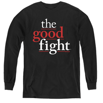 Black youth long sleeve t-shirt with Good Fight Logo graphic