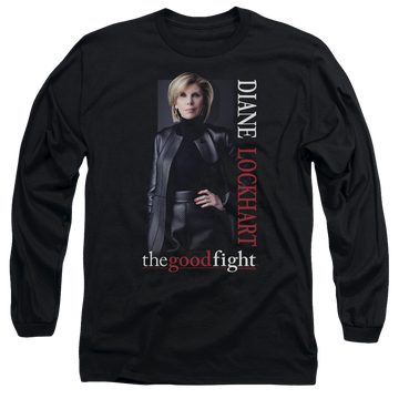 Black men's long sleeve t-shirt with Good Fight Diane graphic
