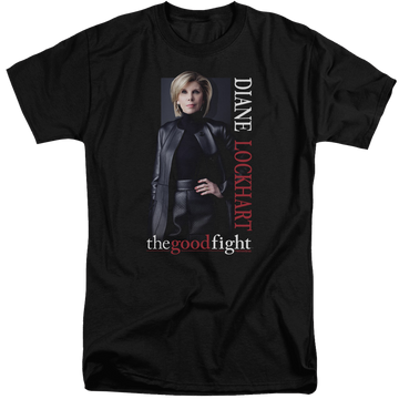 Black men's tall fit t-shirt with Good Fight Diane graphic