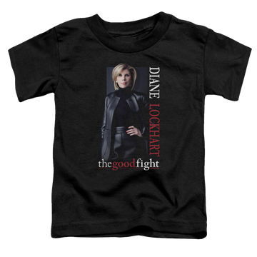 Black toddler t-shirt with Good Fight Diane graphic