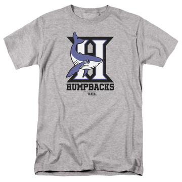 Athletic heather men's regular fit t-shirt with American Vandal Humpbacks graphic