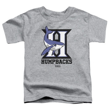 Athletic heather kid's t-shirt for ages 4 to 7 with American Vandal Humpbacks graphic