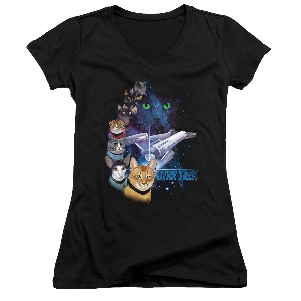 Star Trek The Original Series Feline Galaxy - Juniors V-Neck T-Shirt Juniors V-Neck T-Shirt Star Trek   