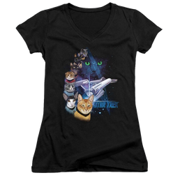 Star Trek The Original Series Feline Galaxy - Juniors V-Neck T-Shirt Juniors V-Neck T-Shirt Star Trek   