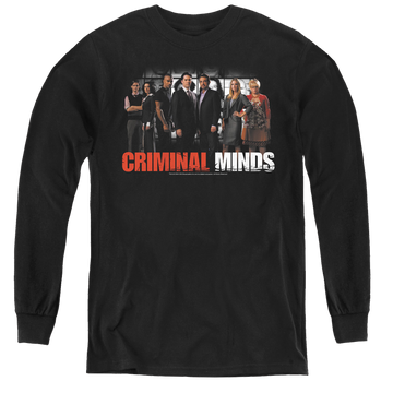 Black youth long sleeve t-shirt with Criminal Minds The Brain Trust graphic