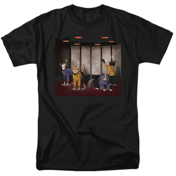 Black men's regular fit t-shirt with Star Trek The Original Series Beam Meow Up graphic