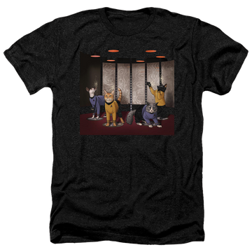 Charcoal men's heather t-shirt with Star Trek The Original Series Beam Meow Up graphic