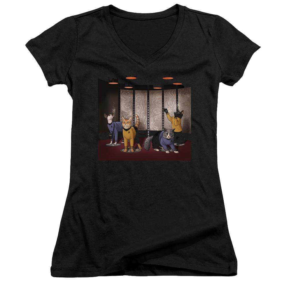 Star Trek The Original Series Beam Meow Up - Juniors V-Neck T-Shirt Juniors V-Neck T-Shirt Star Trek   