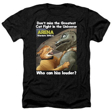 Charcoal men's heather t-shirt with Star Trek The Original Series Cat Fight graphic