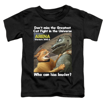 Black toddler t-shirt with Star Trek The Original Series Cat Fight graphic