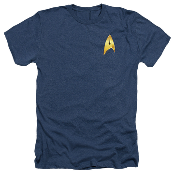 Navy men's heather t-shirt with Star Trek Discovery Command Badge graphic