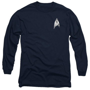 Navy men's long sleeve t-shirt with Star Trek Discovery Sciences Badge graphic