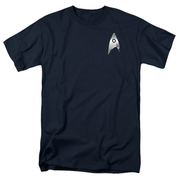 Navy men's regular fit t-shirt with Star Trek Discovery Sciences Badge graphic