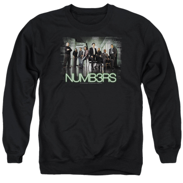 Black men's crewneck sweatshirt with Numbers Cast graphic