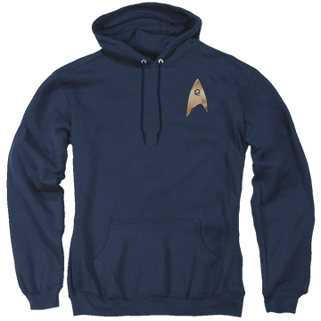 Navy pullover hoodie with Star Trek Discovery Operations Badge graphic
