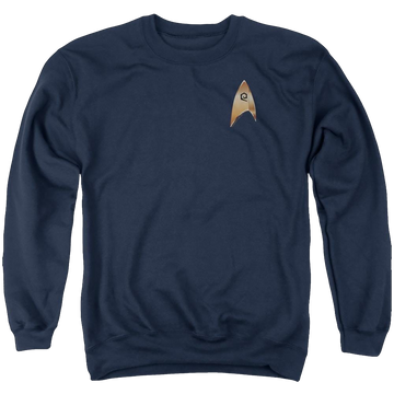 Navy men's crewneck sweatshirt with Star Trek Discovery Operations Badge graphic