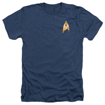 Navy men's heather t-shirt with Star Trek Discovery Operations Badge graphic