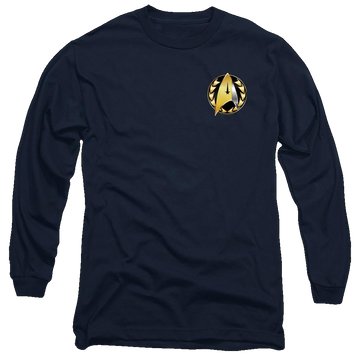 Navy men's long sleeve t-shirt with Star Trek Discovery Admiral Badge graphic