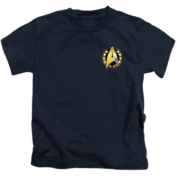 Navy kid's t-shirt for ages 4 to 7 with Star Trek Discovery Admiral Badge graphic
