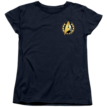 Navy women's t-shirt with Star Trek Discovery Admiral Badge graphic