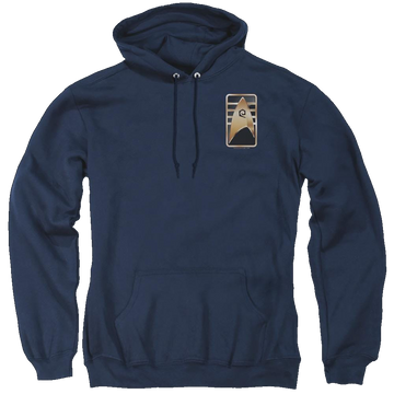 Navy pullover hoodie with Star Trek Discovery Cadet Badge graphic