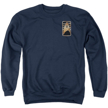 Navy men's crewneck sweatshirt with Star Trek Discovery Cadet Badge graphic