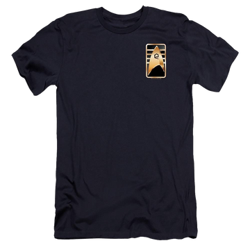 Navy men's premium slim fit t-shirt with Star Trek Discovery Cadet Badge graphic