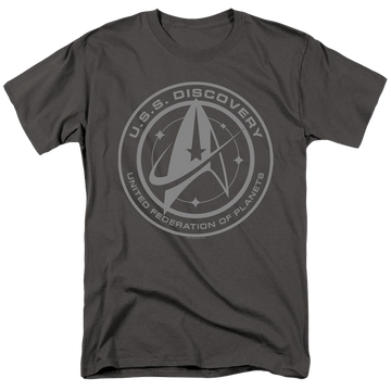 Charcoal men's regular fit t-shirt with Star Trek Discovery Crest graphic