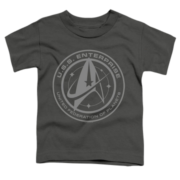 Charcoal toddler t-shirt with Star Trek Discovery Enterprise Crest graphic