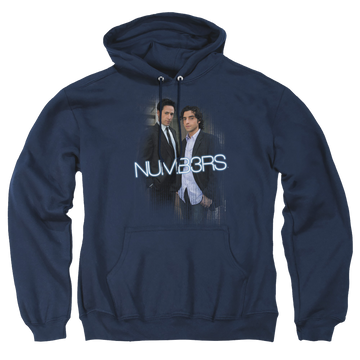 Navy pullover hoodie with Numbers Don & Charlie graphic
