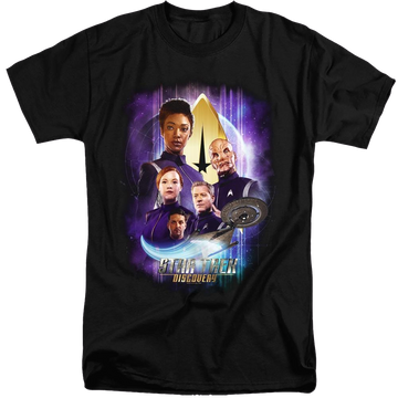 Black men's tall fit t-shirt with Star Trek Discovery Discoverys Finest graphic