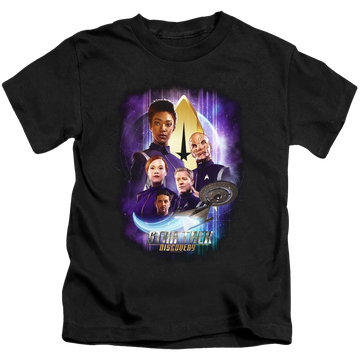 Black kid's t-shirt for ages 4 to 7 with Star Trek Discovery Discoverys Finest graphic