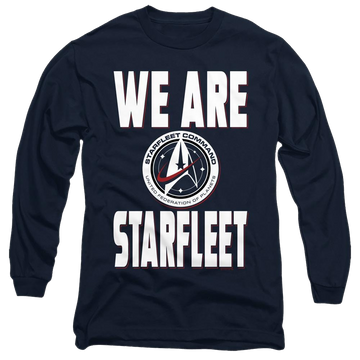 Navy men's long sleeve t-shirt with Star Trek Discovery We Are Starfleet graphic