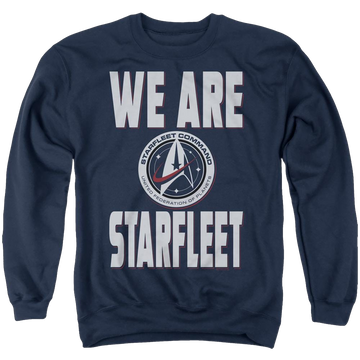 Navy men's crewneck sweatshirt with Star Trek Discovery We Are Starfleet graphic