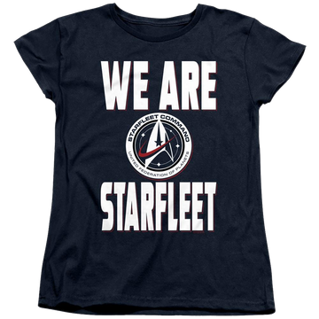 Navy women's t-shirt with Star Trek Discovery We Are Starfleet graphic